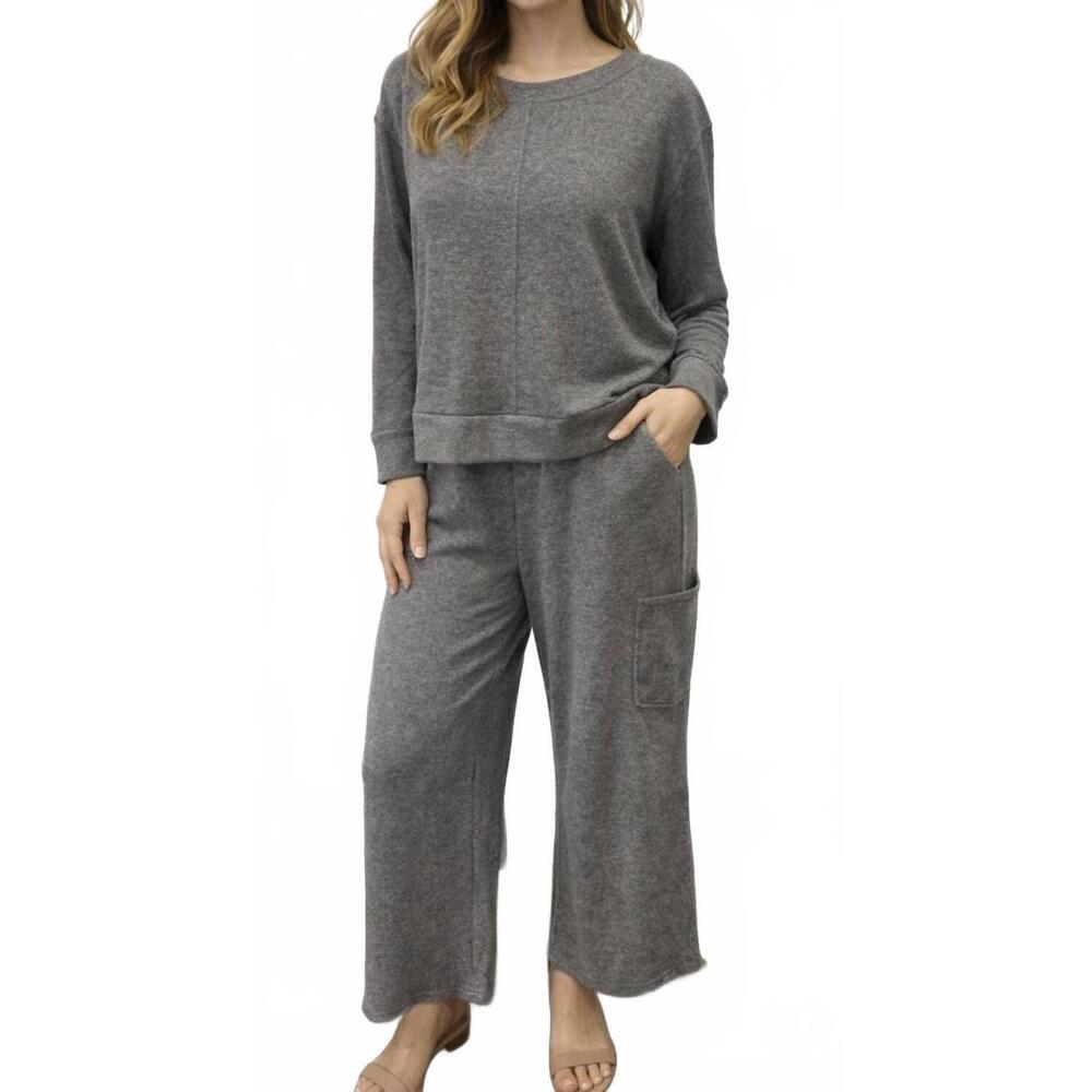 NEW SHANA APPAREL two-piece top and pull on pant in #44 dark grey